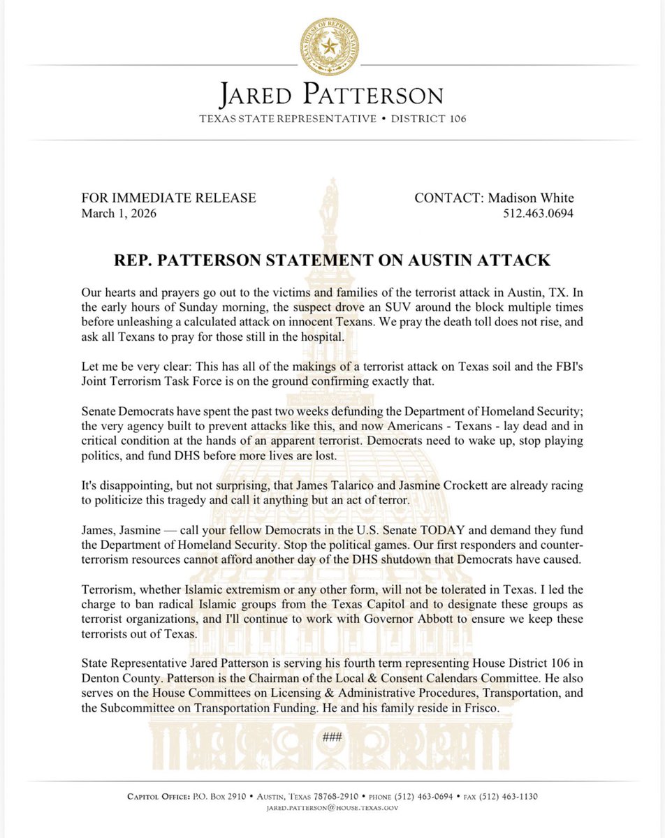Office of State Representative Jared Patterson tweet media