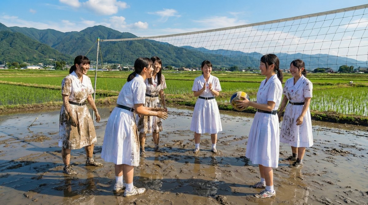 最初は、真っ白だった制服も何人かは泥で汚れてしまっていますね。でも、まだ全く汚れていない女子もいるので、ダイビングレシーブして泥だらけになってもらいましょう！(^_^)

※後日、AI生成動画で公開します。

■XCREAMで販売中の
「ワンピース制服シリーズ」短縮ＵＲＬ
x.gd/0PFqy