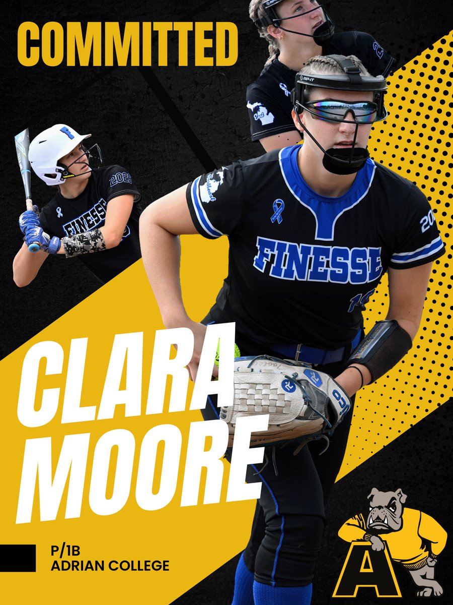 FinesseKolinski's tweet photo. Congratulations to 2026 Grad Clara Moore as she has committed to continue her academic and softball career at Adrian College.  Clara commands the circle and is a true leader on our team.  We are proud to see your journey continue. https://t.co/8v2aVMhf8m