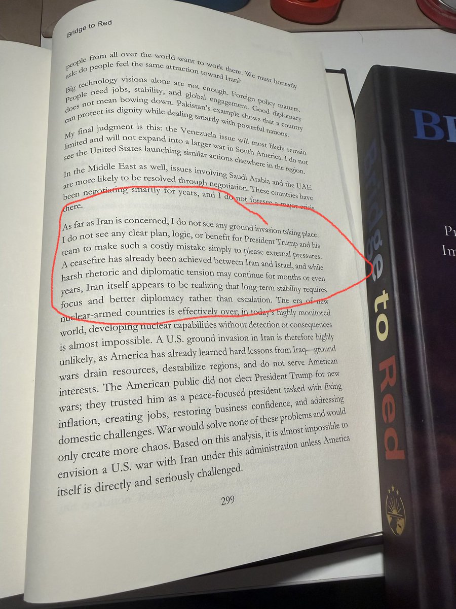 OfficalZeshan's tweet photo. @MoeedNj In my Book “Bridge to Red” - Published Feb06, 2026- Iran war political analysis - Truly Predicted 

- Pakistan western border war( Afghanistan). Its happening now - page 281
- ⁠Final print - chance of attack on Iran - but not ground invasion. U can see image- https://t.co/Nlxob5Z5Ia