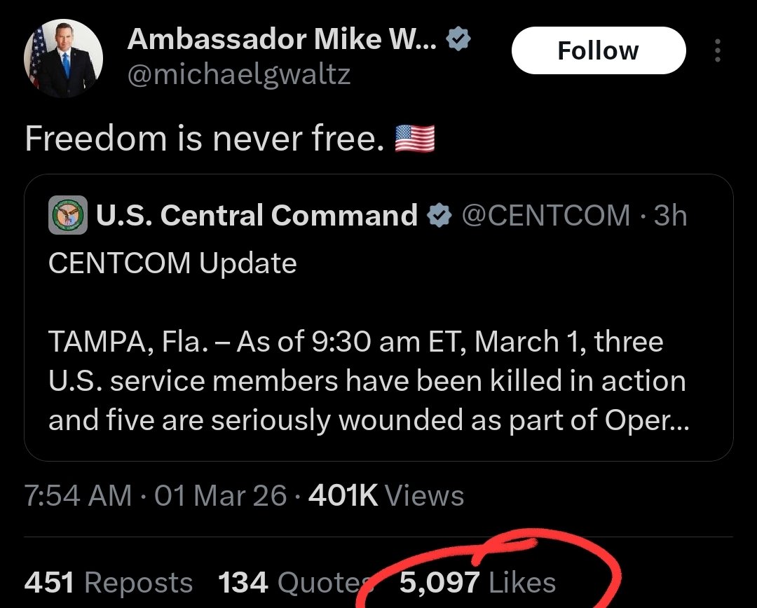 Annetteg1209's tweet photo. @michaelgwaltz Almost 5100 likes, should worry us all! https://t.co/TR06G14toX