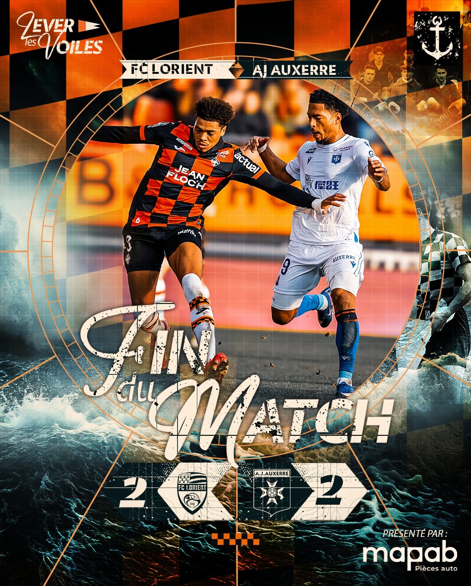 FCLorient's tweet photo. C'est terminé. Les deux formations se quittent sur un match nul (2-2). https://t.co/xT6fWU5s0r