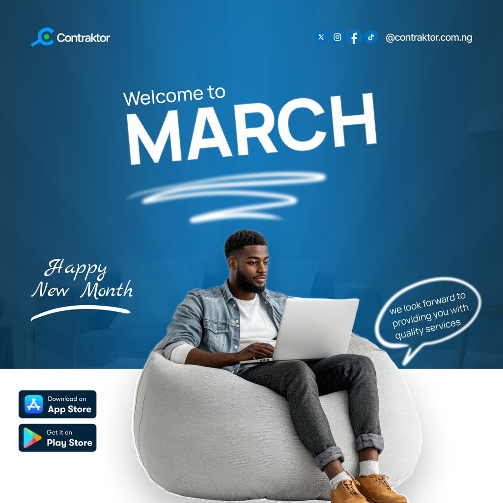 ContraktorNg's tweet photo. Welcome to March! 🌟 At Contraktor, we remain committed to delivering quality services and building lasting value. Let’s make this month productive and rewarding

Download contraktor app today 
https://t.co/iKZkTeHTrB

https://t.co/7MN1iX7Sk7 https://t.co/g7H6InqK4v