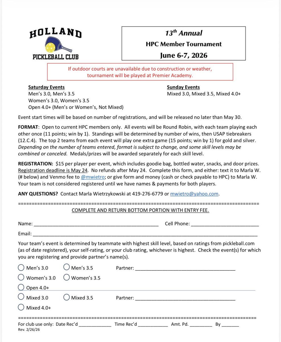 HollandPBClub's tweet photo. HPC members, it’s time to sign up for this year’s member tournament.  Spots fill quickly, so don’t wait! https://t.co/6ZKFkCX0Qb