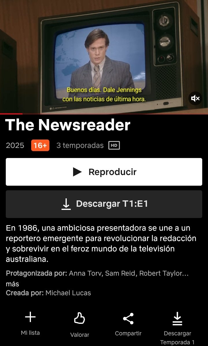 Crastino's tweet image. Acaba de llegar #TheNewsreader a @NetflixES, una magnífica serie sobre una redaccion de informativos en Australia en la 2ª mitad de la década de 1980. Imperdible: 3 temporadas de 6 episodios cada una.