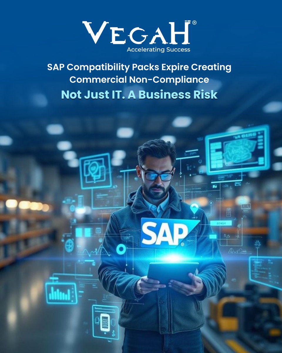vegahllc's tweet image. When SAP Compatibility Packs expire, the impact goes beyond IT.
Commercial non-compliance becomes a business risk.

#SAP #SAPS4HANA #SAPCompliance #EnterpriseRisk #DigitalTransformation #Vegah