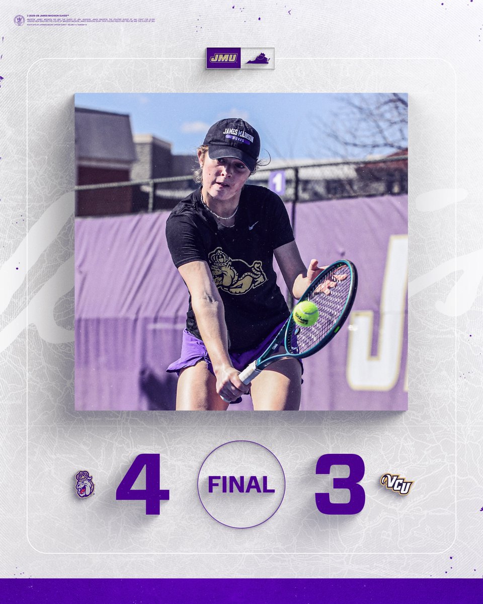 JMUWTennis's tweet photo. VICTORY! JMU wins a thriller over the Rams!

#GoDukes https://t.co/yjvDRsbv8L