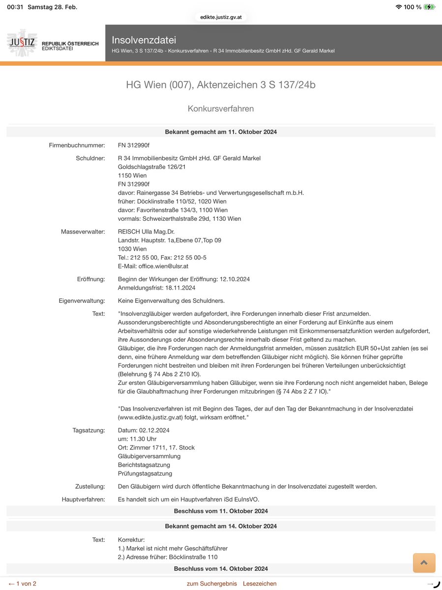 <a href="/DMussreich84776/">Daniel Mussreichen</a> <a href="/MarkelGerald/">Gerald markel</a> <a href="/NKleinwaechter/">Norbert Kleinwächter</a> Dabei sollte sich @markelgerald eigentlich auf seine morgige Insolvenzgerichtssitzung vorbereiten