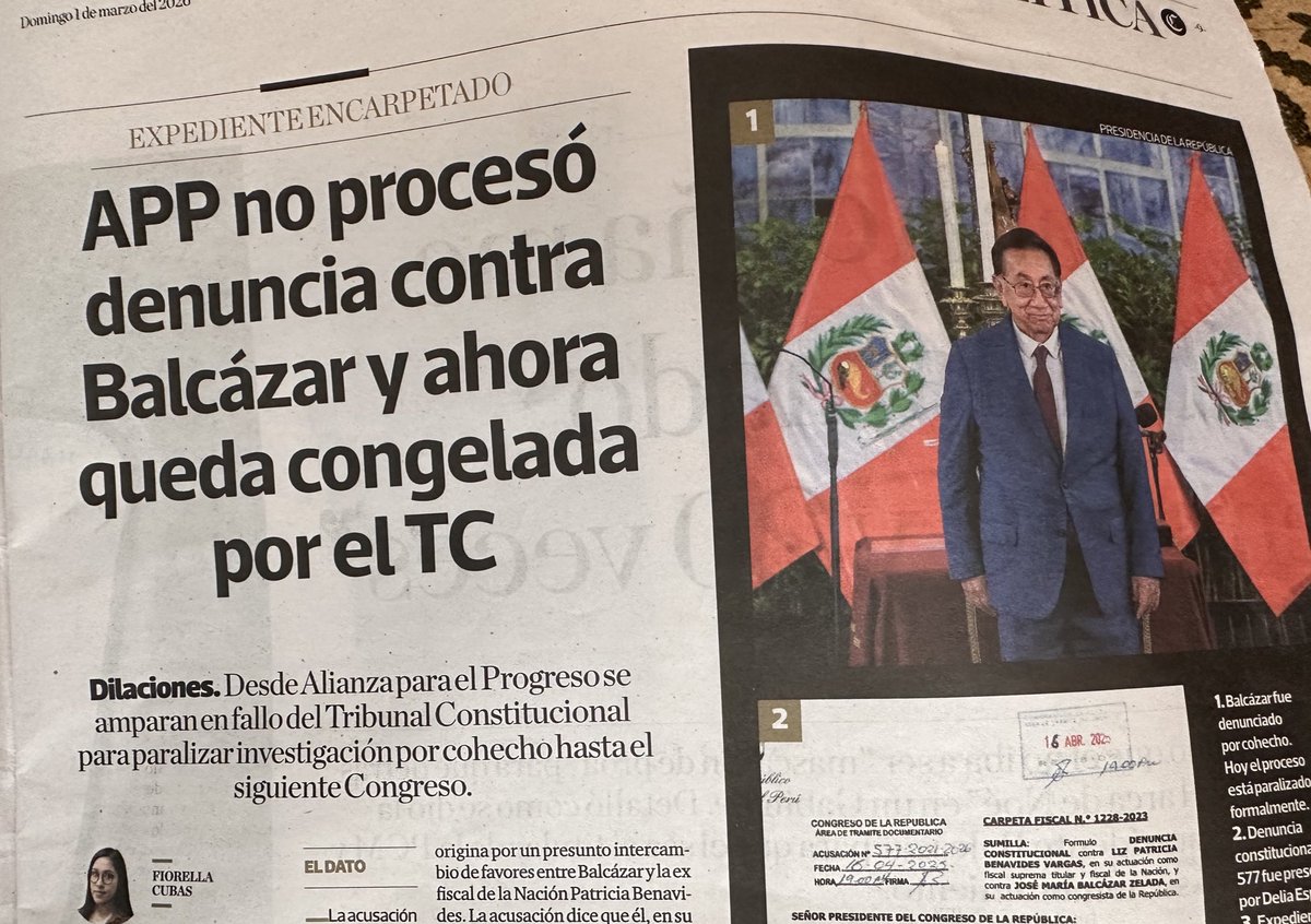 Se trata de una denuncia que presentó Delia Espinoza, como fiscal de la nación, y que APP en la subcomisión, no la ha tocado por su dos dirigencias: Acuña y Camones. 
Ahora Balcázar es protegido por disposiciones del TC, usada antes para proteger a Boluarte. Así va encajando