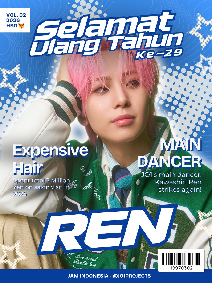 🎊 𝑺𝒚𝒖𝒌𝒖𝒓𝒂𝒏 𝒖𝒍𝒂𝒏𝒈 𝒕𝒂𝒉𝒖𝒏 🎊

Kawashiri Ren ke-29 tahun🎂🦊

Sampaikan ucapan selamat kepada Ren, yuk!💙

#HAPPYRENDAY
#KingOfStage_Ren 
#JO1 #川尻蓮
#SelaiSayangJO1