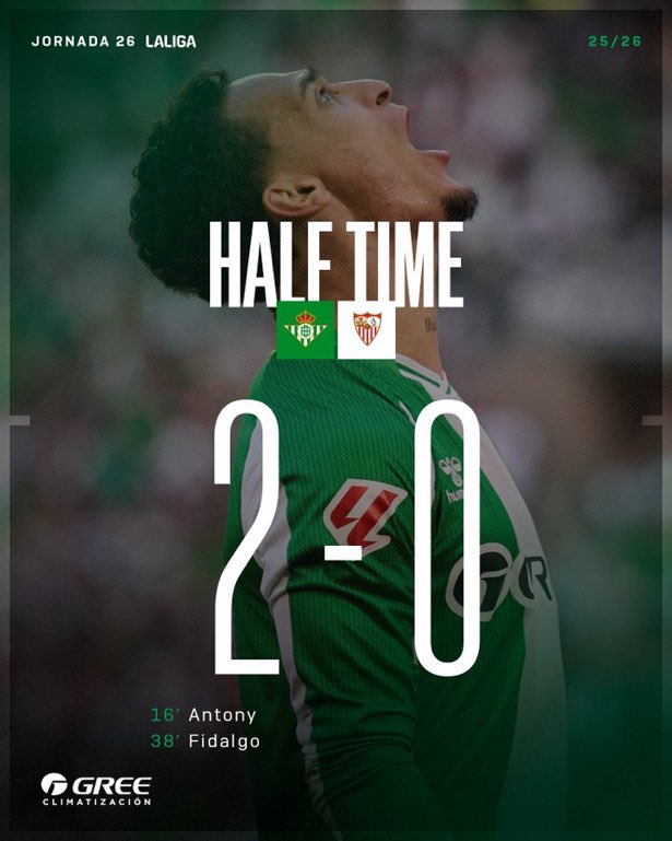 Mi-temps. 

Le Betis sérieux et appliqué mène logiquement dans ce derby.