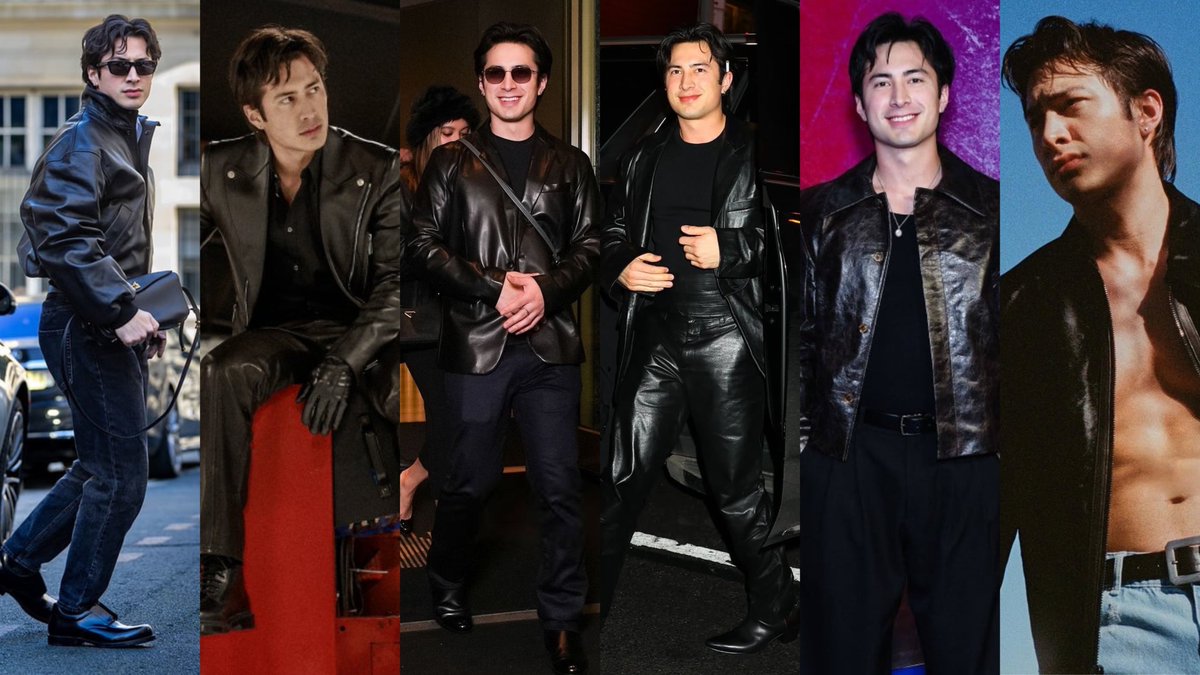 bluewithoutred's tweet image. Hudson Williams wearing black leather jackets