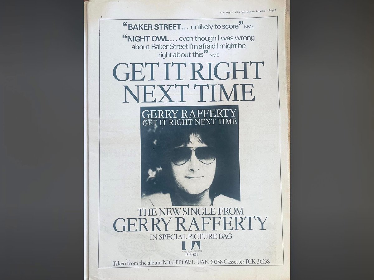 KenSweeney's tweet image. Sarcastic use of previous NME reviews by late Gerry Rafferty #BakerStreet #Genius