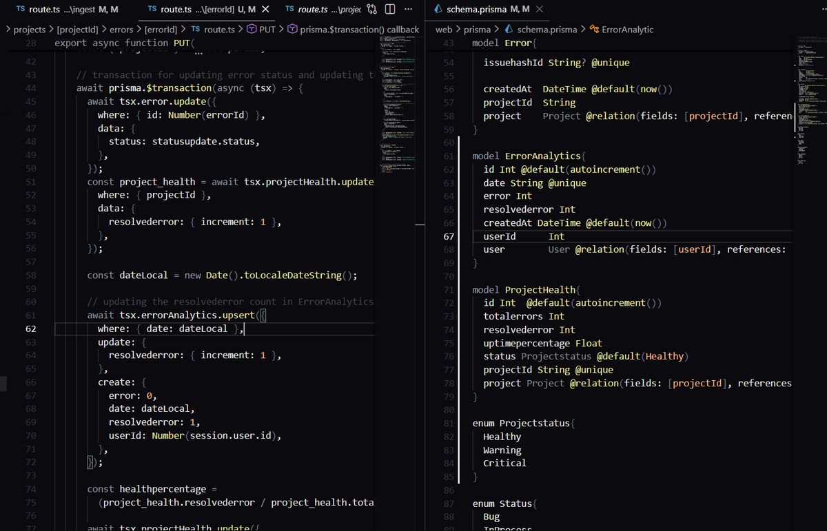 itsankitkumar07's tweet photo. Day 1 of #100DaysOfCode 🚀

Backend work on my error tracking project:
 - ProjectHealth &amp; ErrorAnalytics tables
 - Transaction queries for safe updates
 - APIs for project health data
 - Auto update resolved count (bug → resolved)

#buildinpublic #backend #coding https://t.co/nzwQrt3n5Z
