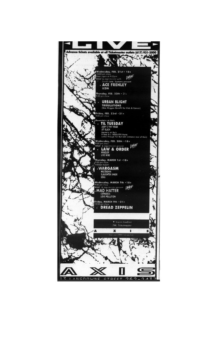March 1, 1990
Axis
Boston Ma.
Wargasm with Slaughter Shack, Meltdown and Seka