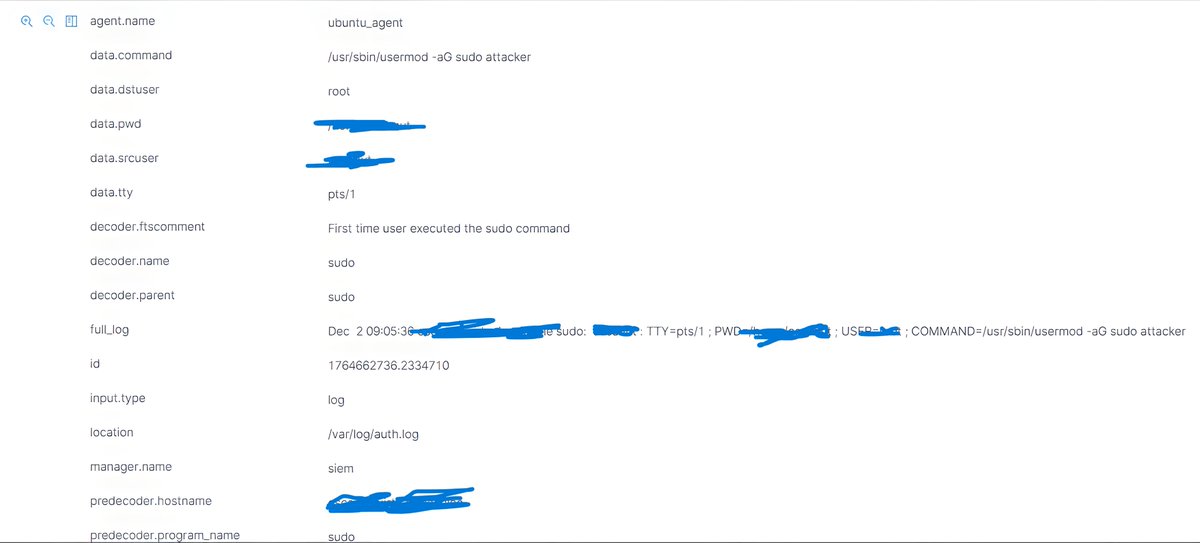 curious_victore's tweet photo. The SIEM didn’t just detect the privilege escalation. It captured the full chain: initial access, user creation, admin elevation. Three linked events, all timestamped and visible in order on the dashboard. That’s real detection plus investigation. https://t.co/OrJtQqBnoV