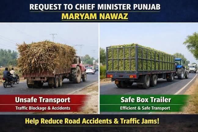 iamowaisnoorani's tweet photo. وزیراعلیٰ پنجاب، @MaryamNSharif  سے اپیل:
محفوظ باکس ٹرالی نظام نافذ کریں، سڑکوں کو حادثات سے بچائیں۔ کماد سیزن میں ہزاروں حادثات کا سبب بنتی ہیں۔ https://t.co/XtNkIpMcqB