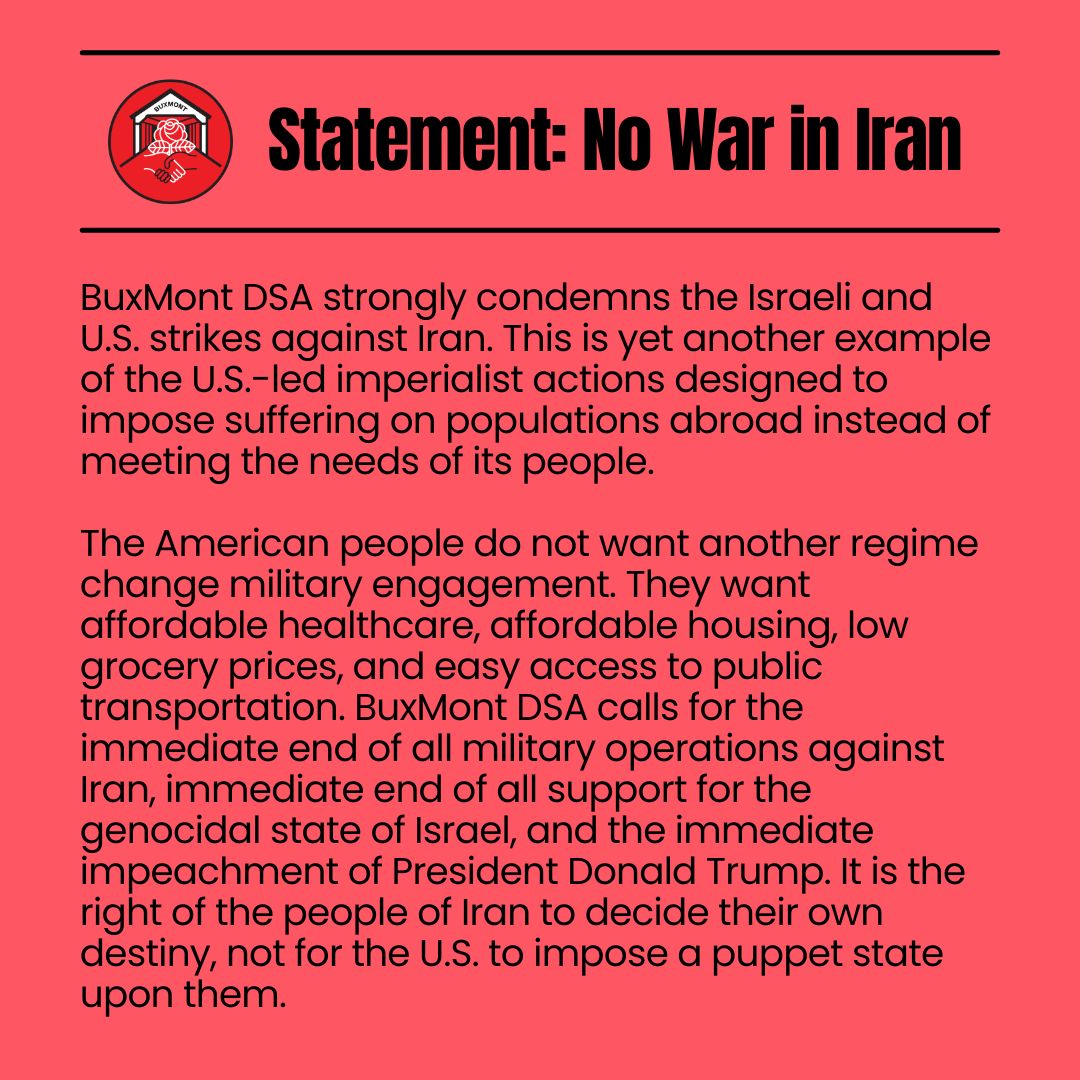 *Updated* BuxMont DSA's statement on the imperialist actions against Iran.
