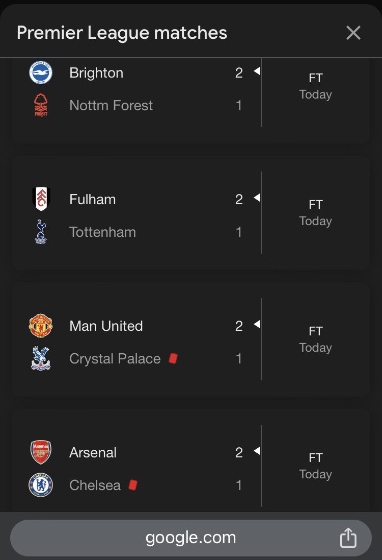 2:1 for all EPL games today. What a coincidence
