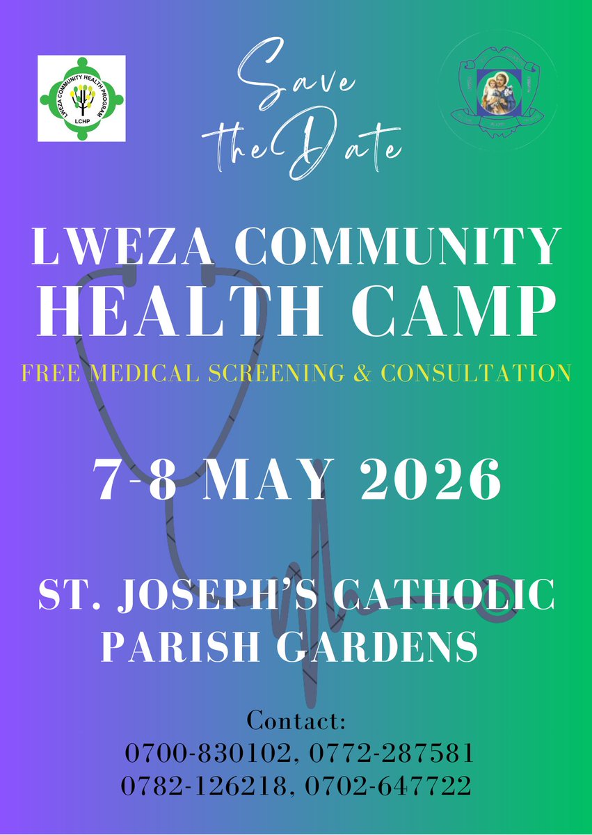 LwezaCHP's tweet photo. 𝐋𝐰𝐞𝐳𝐚 𝐂𝐨𝐦𝐦𝐮𝐧𝐢𝐭𝐲 𝐇𝐞𝐚𝐥𝐭𝐡 𝐂𝐚𝐦𝐩 𝟐𝟎𝟐𝟔 𝐢𝐬 𝐡𝐞𝐫𝐞
𝐎𝐧: 07 &amp; 08 May 2026 
𝐀𝐭: St Joseph's Catholic Church Lweza
Free medical screening &amp; consultation
𝙀𝙖𝙧𝙡𝙮 𝙙𝙚𝙩𝙚𝙘𝙩𝙞𝙤𝙣 𝙨𝙖𝙫𝙚𝙨 𝙡𝙞𝙛𝙚, 𝙧𝙚𝙙𝙪𝙘𝙚𝙨 𝙘𝙤𝙨𝙩, 𝙢𝙞𝙣𝙞𝙢𝙞𝙨𝙚𝙨 𝙥𝙖𝙞𝙣 https://t.co/ddK8t4pYAN
