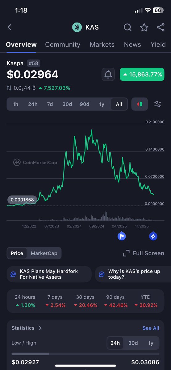 That moment when it clicks in your mind about Kaspa. I will admit. I started hearing about Kaspa in early 2024. I dismissed it as a scam at first. After 6+ months of deep dive research and learning about the devs. Aug of 2024 i made my first $2000 DCA into Kaspa at $0.18. Best