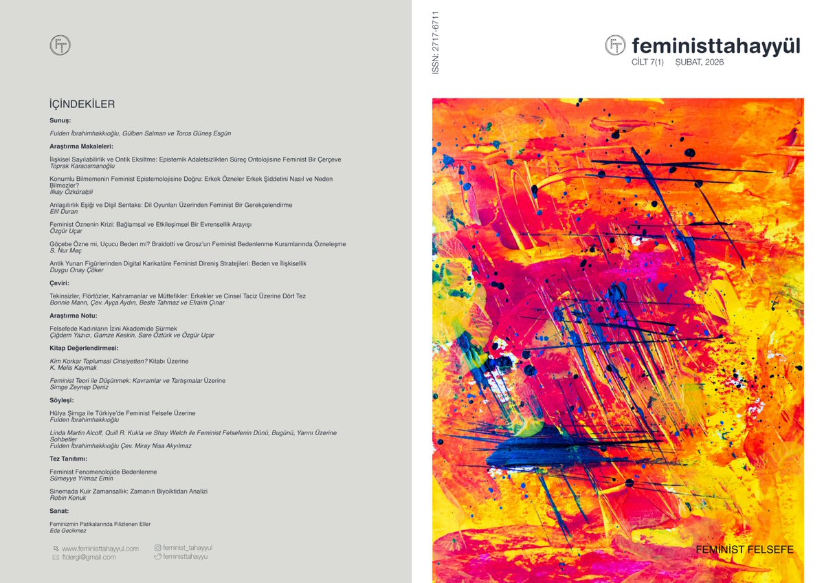Fulden İbrahimhakkıoğlu, Gülben Salman ve Toros Güneş Esgün'ün editorlüğünü yaptığı "Feminist Felsefe" sayımız yayında! feministtahayyul.com