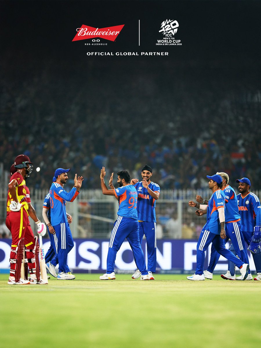 BudweiserIndia's tweet photo. Celebrating another win in the books. 🍻

#INDvsWI #T20WorldCup2026 https://t.co/Z9pHQPoMzK