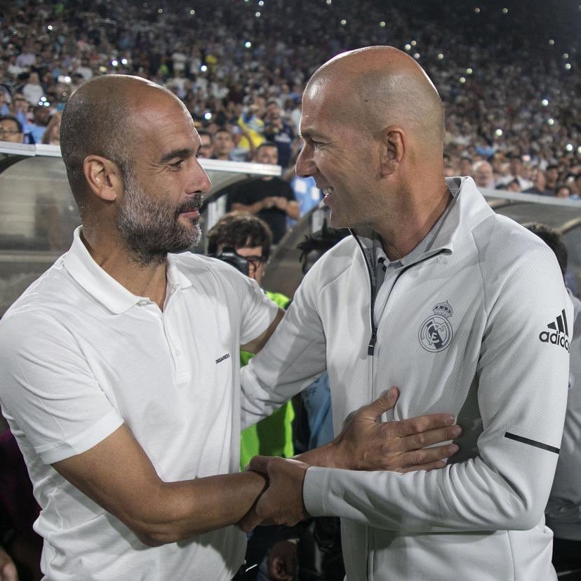 RMadridFrance_'s tweet photo. Pep Guardiola : "Zidane était trop fort, trop fort… C'est l'un des plus grands, sa façon de jouer au football, son comportement, c'était un gentleman.

Puis, en tant qu'entraîneur, il a remporté 3 Ligues des champions avec le Real Madrid.

Le football mérite des personnalités et des êtres humains comme Zidane."