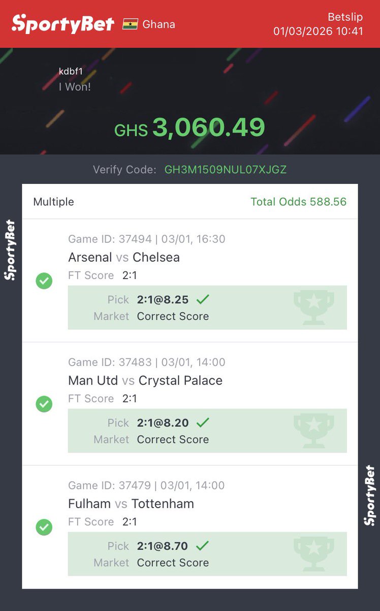 gdanso006's tweet photo. Check out my big win on
#SportyBet !
https://t.co/3ZGOVsf40L https://t.co/hVJ1GCGf29