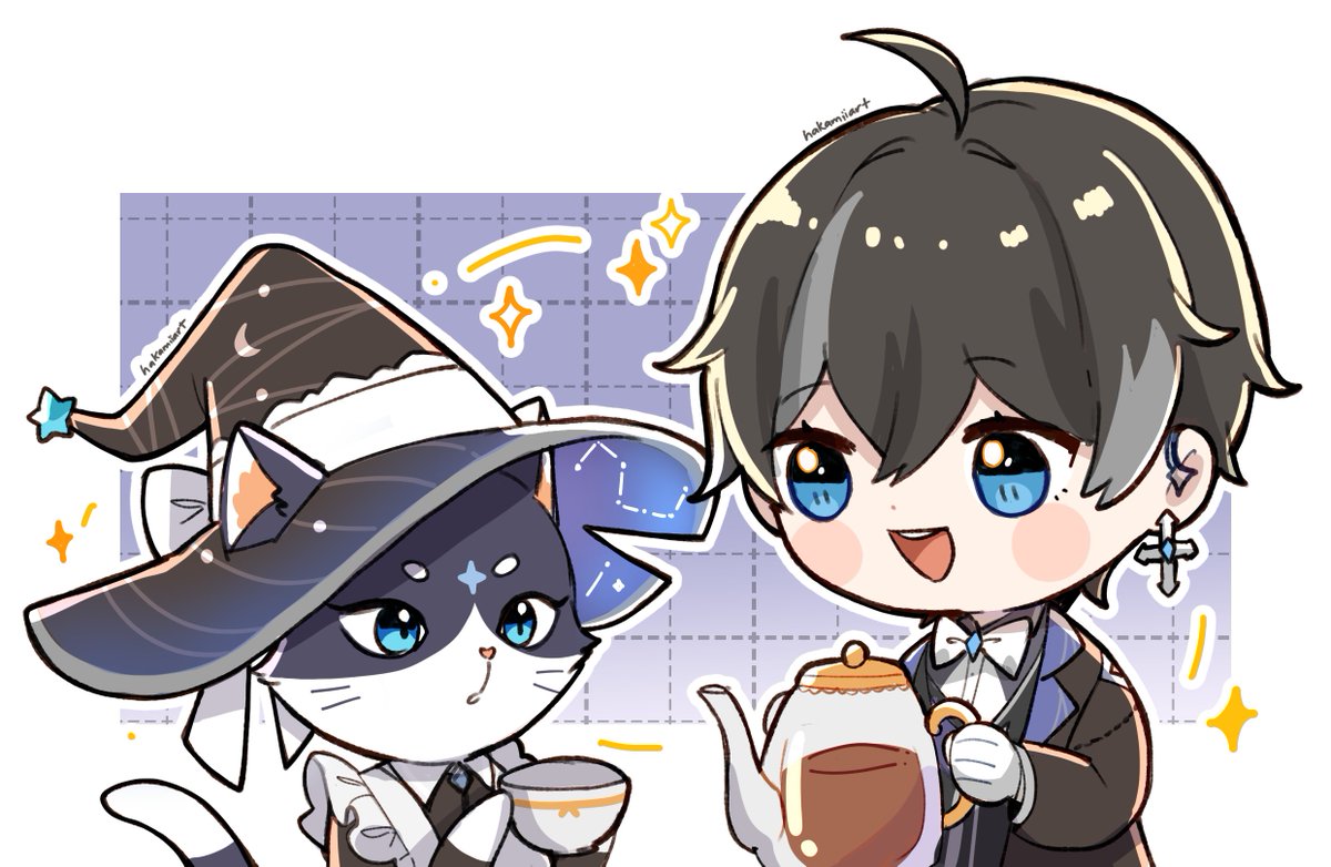 VelynVT's tweet photo. Even the stars seem to pause when a guest this dignified takes their seat. 🎩✨

“Careful now,” I whisper, pouring the tea just so. 

“The blend is gentle and catered to your tastes … but it listens as closely as I do.”

Stay awhile, relax for a bit Lyka. We have a long day ahead~
Even witches deserve something warm. ☕🌙

🎨:@/_hakakamiiii 
#Storia #Velyn #IRIAMUS #IRIAMPreDebut