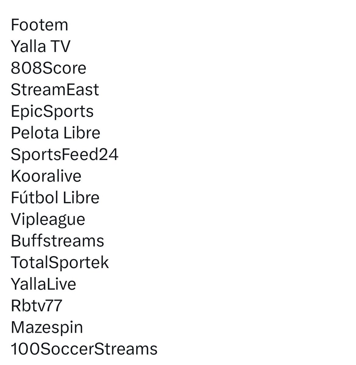 je vous partage une liste des Site de stream pour le football et les match de ce soir , de rien c'est cadeau un partage un like et un follow ferais plaisir <3

#streaming #OMOL