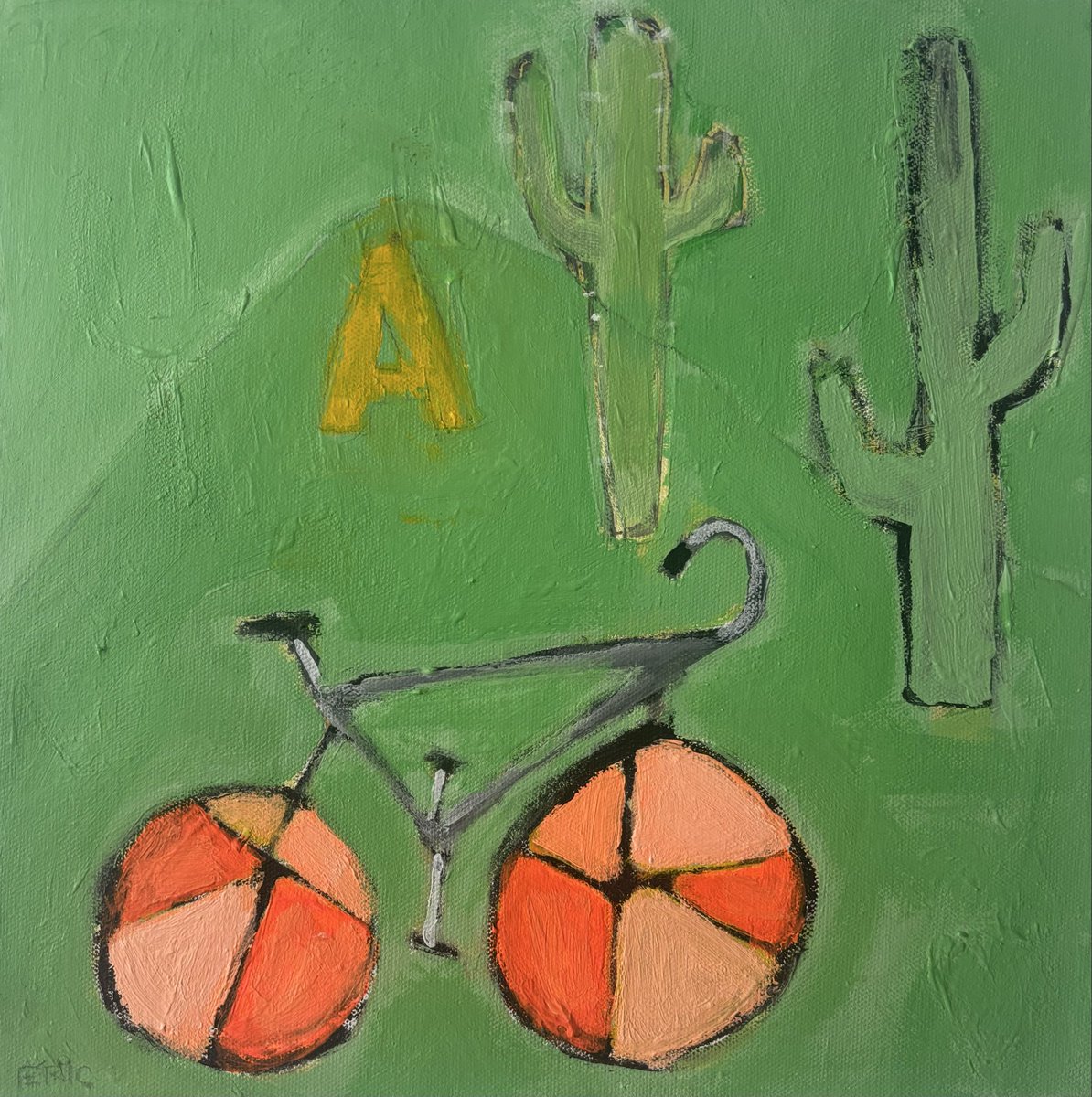 “Imma Bike Erryday” acrylic &amp; house paint on canvas 12”x12”x1”