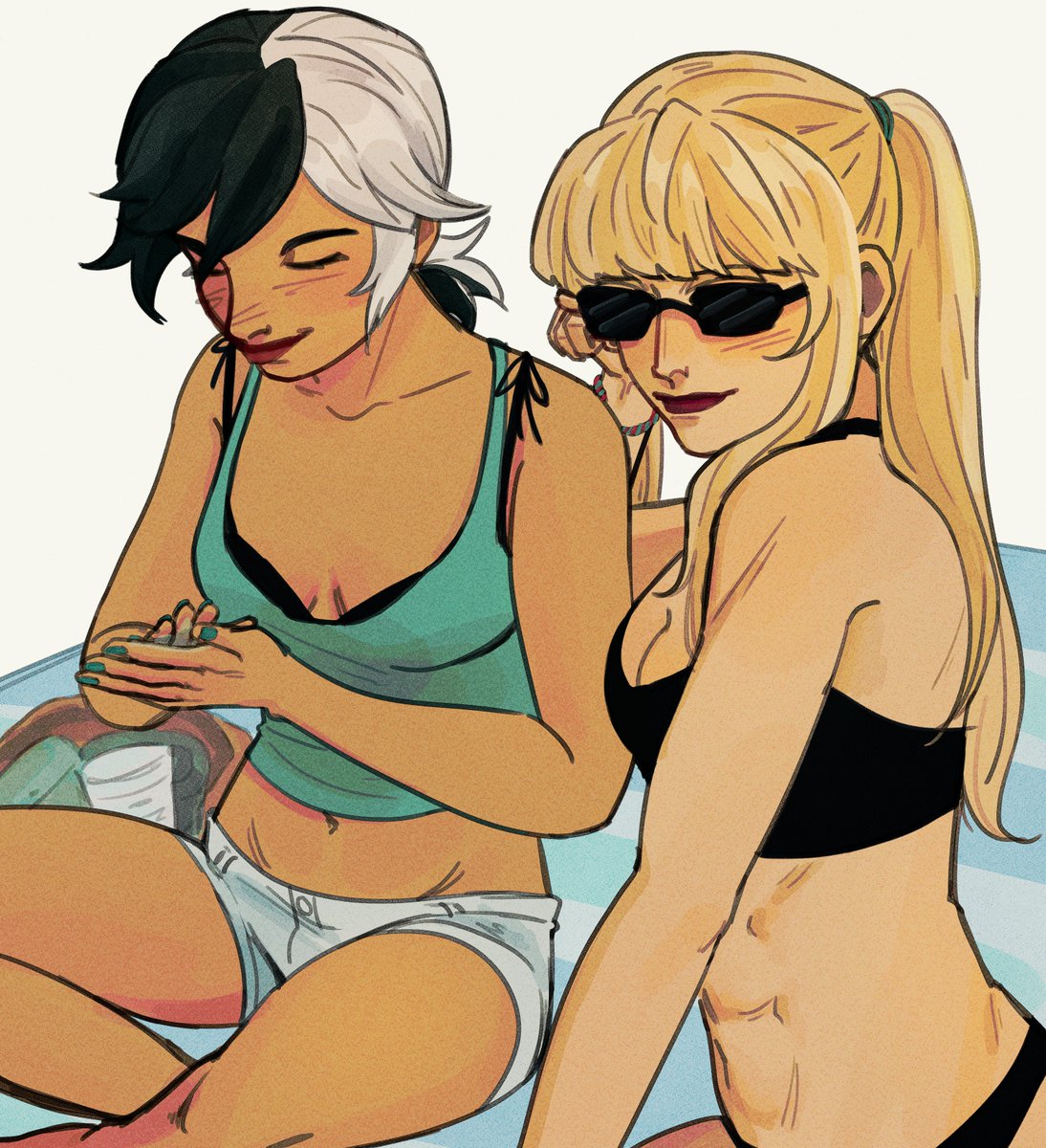 yesterday it was hot as hell, so I drew the girls at the beach #snowsword