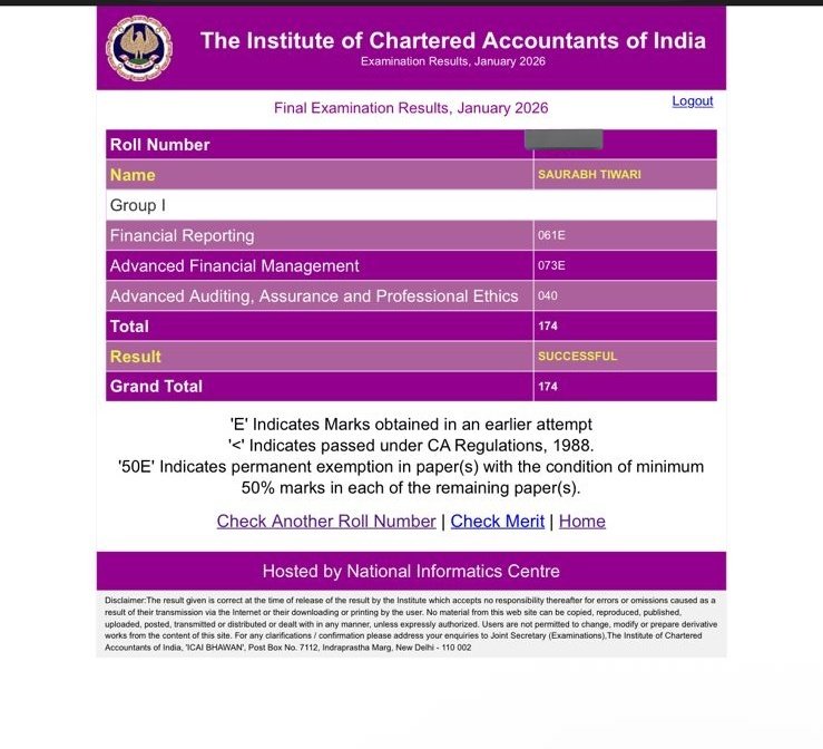 SAURABH11__'s tweet image. Part of the journey is the end.

With a heart full of nothing but gratitude.
To my day ones, my family, and everyone who believed in me – this is for you. Thank you for being my biggest supporters! 

C.A. SAURABH TIWARI, Signing off.

#ICAI #icairesult