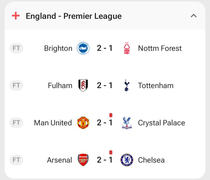 DottoButeye's tweet photo. Today's EPL results were insame!!!
2-1 https://t.co/zkV75CVhNU