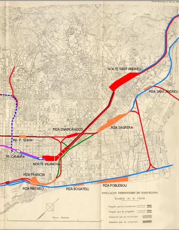 Algú em pot explicar per què les coses, fa 100 anys, es planificaven molt millor i de manera més coherent que a l'actualitat?

La lògica ens diu que Barcelona hauria de tenir, com a mínim, tres recorreguts passants de Rodalies.
Però només en tenim dos: el de Pg. de Gràcia i el de