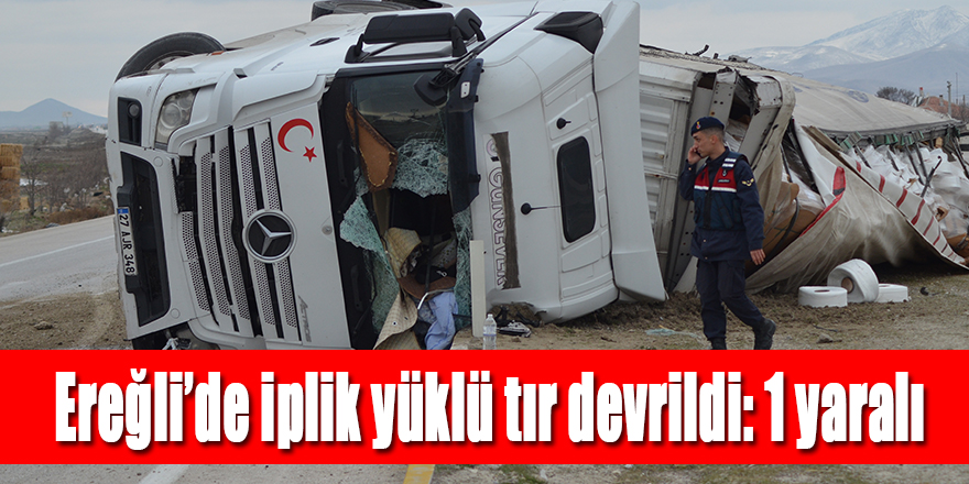 Ereğli’de iplik yüklü tır devrildi: 1 yaralı ereglimetro.com.tr/ereglide-iplik…