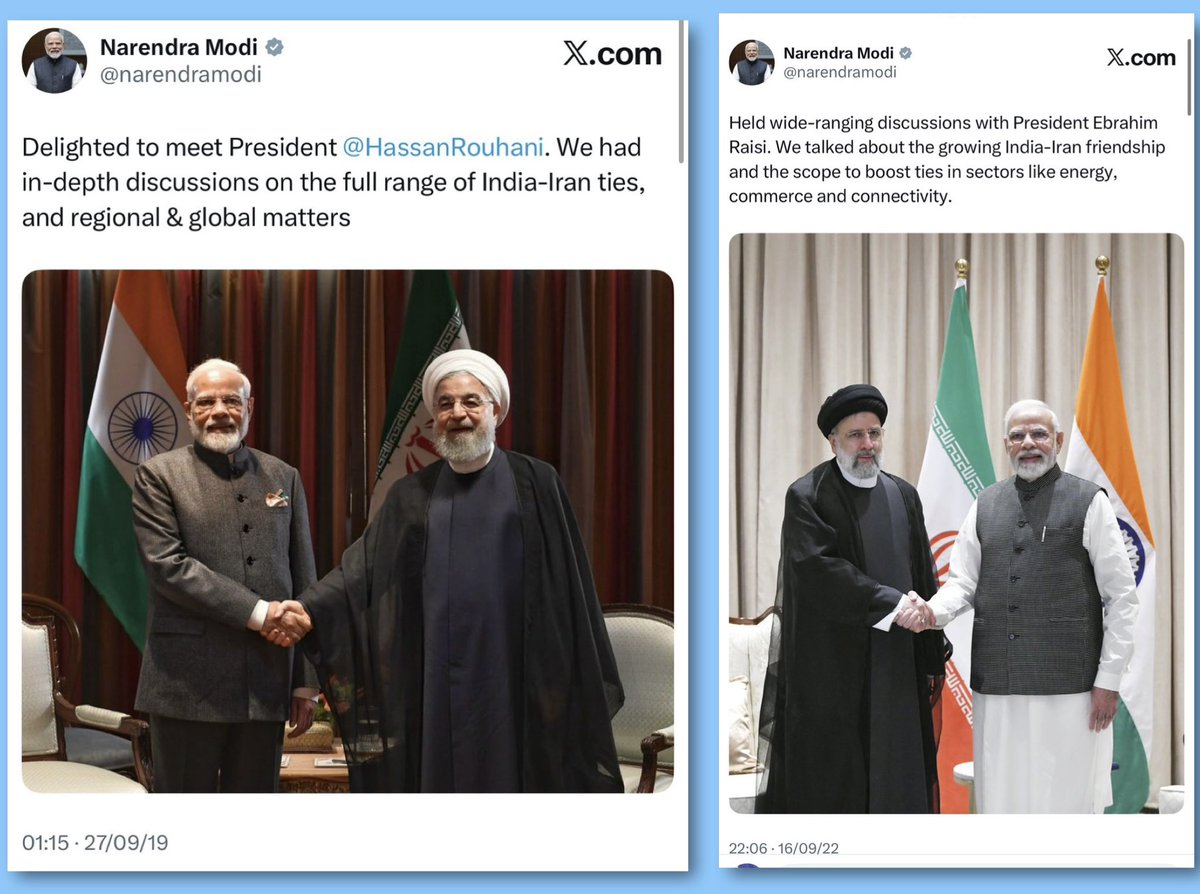 Here are posts done in the past  by PM Modi with Iran’s leaders - including Ayatollah Ali Khamenei and former Presidents Hassan Rouhani and Ebrahim Raisi

Yet today, during Iran’s most difficult time, he has remained silent for over 24-hours 

A compromised PM, scared of the US