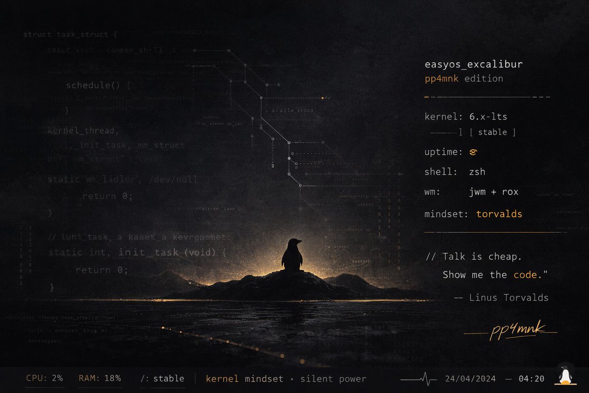 pp4mnkeasyos's tweet image. No todo es velocidad.
No todo es brillo.
No todo es ruido.
A veces, lo que realmente importa es el silencio:
el sistema que no estorba,
el escritorio que no distrae,
el entorno que desaparece para que el código aparezca.

#DeveloperLife #HackerMindset
#MinimalWallpaper #EyeFriend