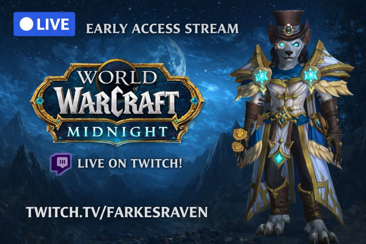 FarkesRaven's tweet photo. LIVE NOW 
⚔️Streaming Warcraft: Midnight — come hang out! 🎮👇
https://t.co/E8PlbLEZ48

RTs &amp; drops of love appreciated 💜

#WorldOfWarcraft #WoWMidnight #TwitchStreamer #WoW https://t.co/sfKIHPoyk1