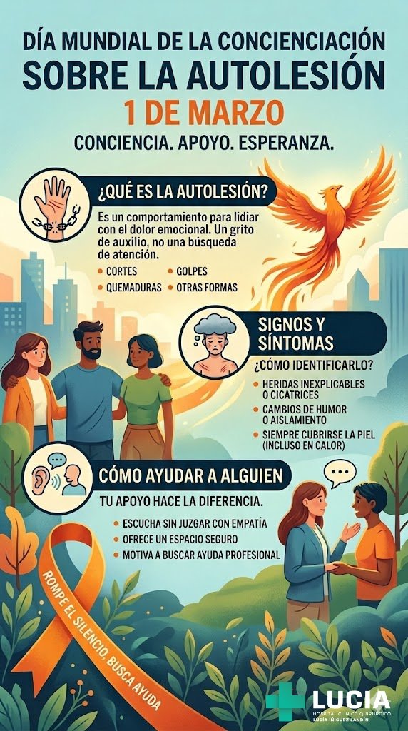 🎗️La autolesión es una etapa, no un destino.Con el tratamiento adecuado y un entorno comprensivo, es posible enfrentar las tormentas emocionales sin recurrir al daño físico. El lazo naranja que simboliza este día nos recuerda que siempre hay espacio para la recuperación.