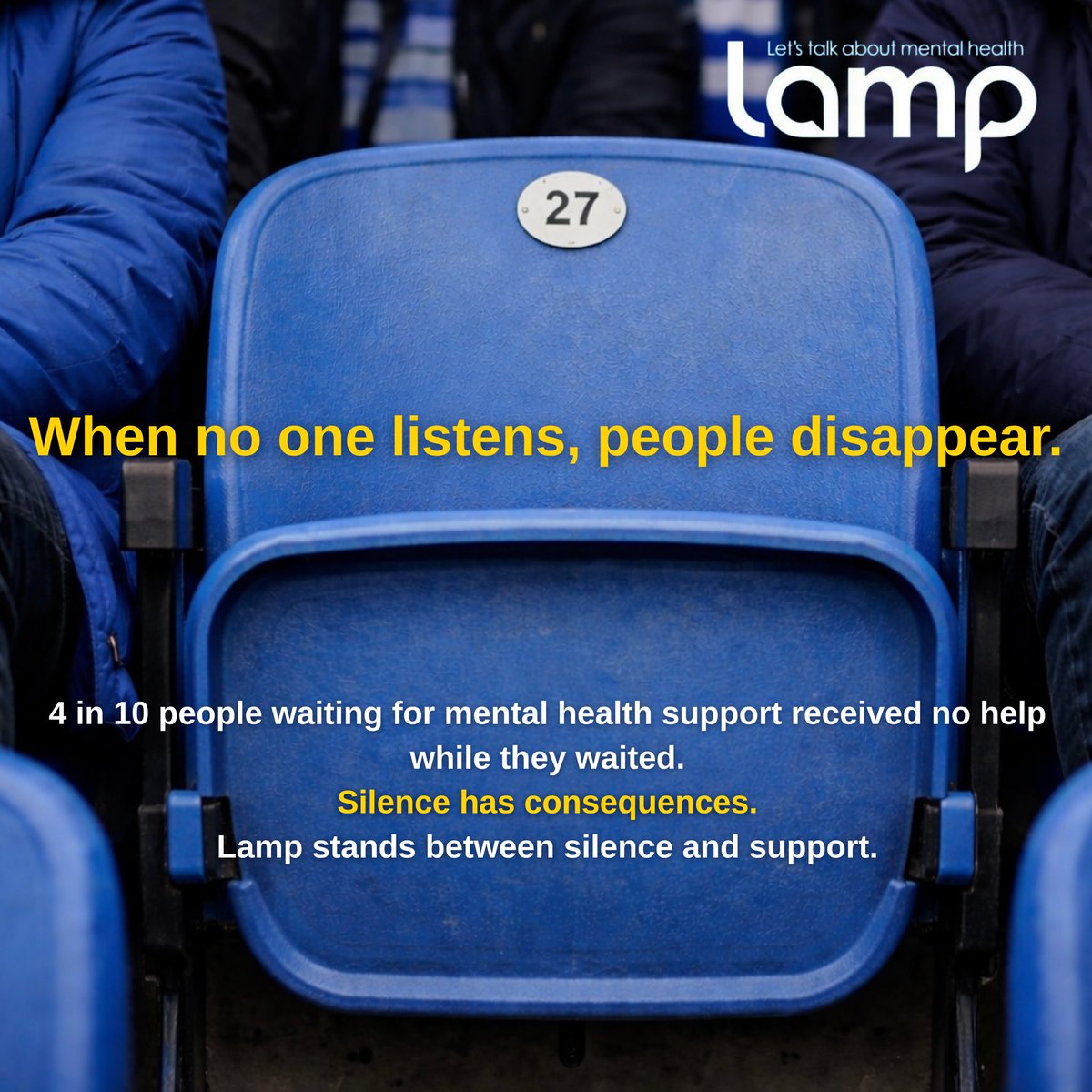 Deacyliam's tweet photo. I’m supporting @LAMPCharity_’s Empty Seat campaign because when no one listens, people disappear.

An empty chair represents someone who felt unheard, unseen or unsupported while waiting for help.

Every conversation matters because silence has consequences. https://t.co/IMHr7Bnjjc