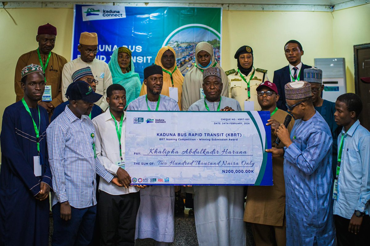 kadunabrt's tweet photo. Khalifa Abdulkadir Haruna of Kaduna State University has emerged winner of the KBRT Naming Competition!

His entry, “Kaduna Connect,” received the highest votes during the stakeholders engagement and name suggestion forum held last year. https://t.co/byiY9LNrYk