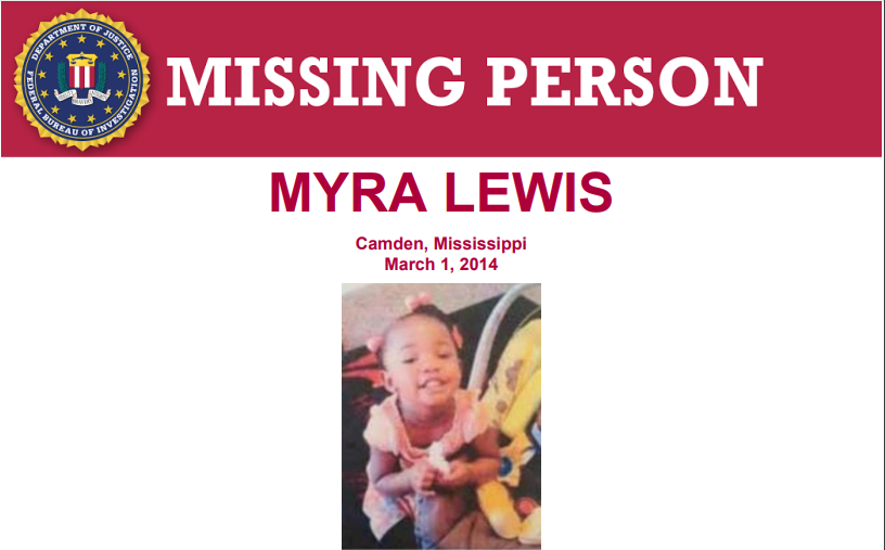 FBIMostWanted's tweet photo. The #FBI is offering a reward of up to $20,000 for information regarding the whereabouts of Myra Lewis, #missing from Camden, Mississippi, since March 1, 2014: https://t.co/ZrVAmtqAs3 https://t.co/HV18dMk5ST