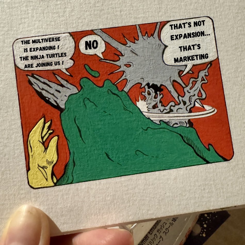 jess_mtg_artist's tweet photo. #MTG happy prerelease #TMNT 

For better or for worse ?! 
What is your first impressions on this new extension ?

@MTGGoldfish 
@wizards_magic 
@Park_age 
@TolarianCollege 

#mtgtmnt #teenagemutantNinjaturtles #magiccommunity #MTGplayer https://t.co/3Pp5UlSAkl
