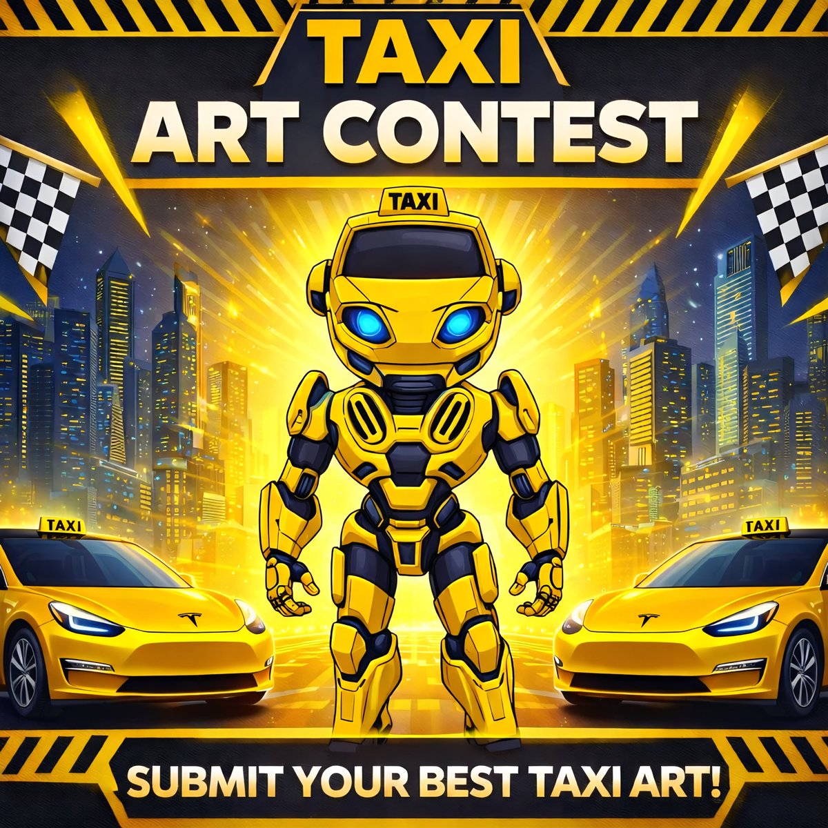 We're excited to announce the Tesla Robo $TAXI Art CONTEST!!! 🎉 We're giving away $200 in rewards to four talented artists. Bring your creative ideas to life and share your art with us!

Here are the simple rules:
— Follow x.com/_taximeme
— Like and retweet this post
—