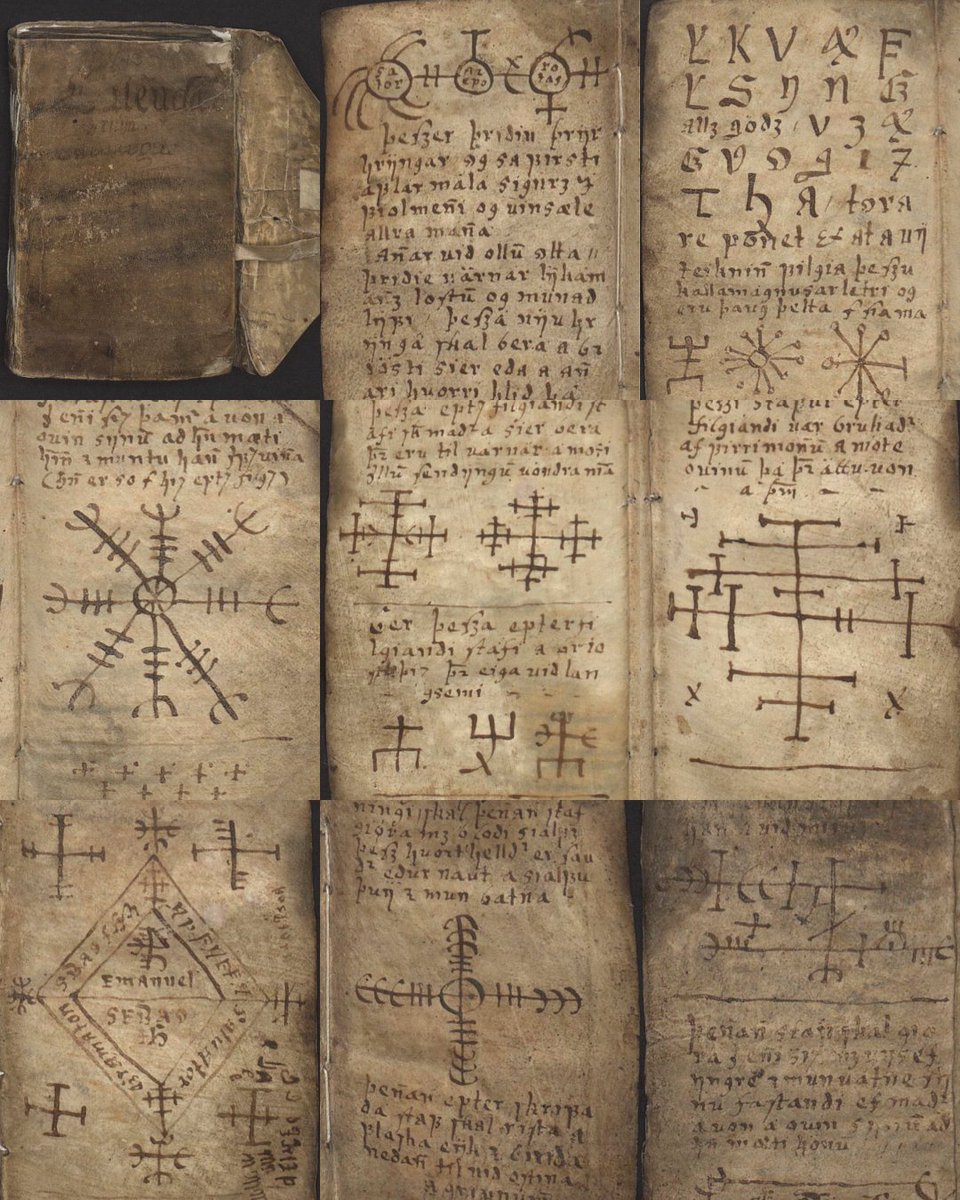 Galdrakver (The Little Magic Book). Culture: Iceland, 1670.Medium: Ink on animal skin. Collection: National and University Library of Iceland, Reykjavík.

The Galdrakver is a rare surviving manuscript from 17th-century Iceland, written on animal skin. The texts are recorded