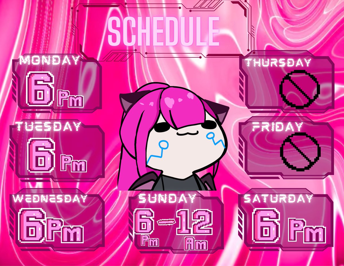 Here is the updated time schedule! This is in EST so plan accordingly<3 

Thank you to everyone who shows up and supports<3

🩸🩸🩸🦇🦇🦇🩸🩸🩸