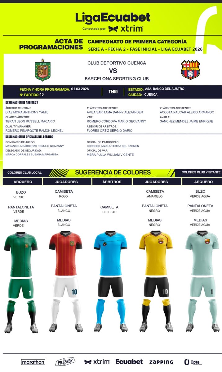 Estos son los arbitros que estarán dirigiendo el D.Cuenca vs Barcelona en el 🏟 ASA.
Nosotros arrancamos con la previa desde las 15h00 con todos los detalles del emcuentro, entrevistas y mas por <a href="/radialvision/">Radio Visión 106.1FM</a> Visión 106.1FM