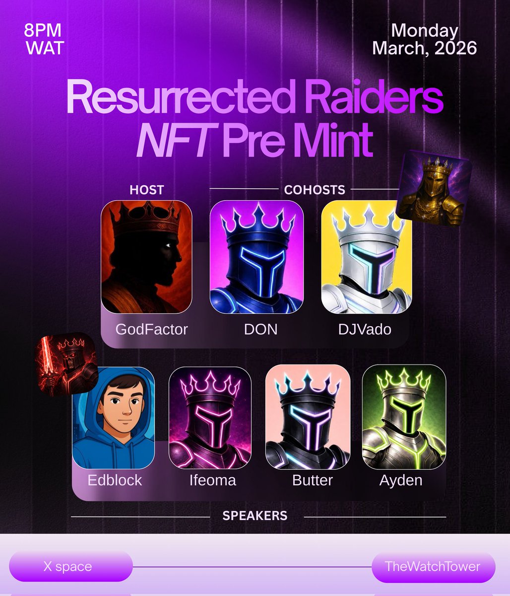 GodFactorID's tweet photo. 777 Jesters
111 Kings
111 Queens
44 Commanders
33 Knights
22 Soldiers
8 Warhorse
5 Wizards
1,111 Resurrected Raiders
Tune in on @TheWatchTowa space tomorrow & learn about these gems
@islandtwig_don will be dishing out hidden details about the new @RRMemeMilitia
3:3 3:33am β https://t.co/UY067Xi57e